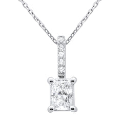 SPECIAL! .76ct G SI 14K White Gold Radiant Cut Diamond Pendant Necklace 18" Chain