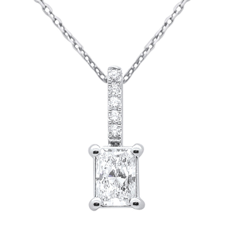 SPECIAL! .76ct G SI 14K White Gold Radiant Cut Diamond Pendant Necklace 18" Chain