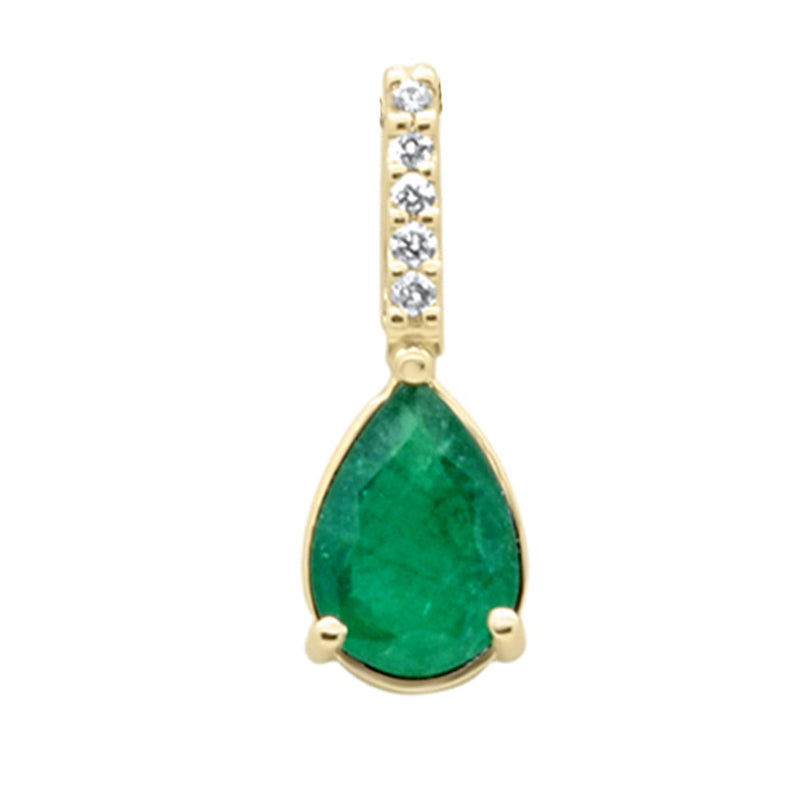 SPECIAL!1.62ct G SI 14K Yellow Gold Diamond & Pear Shape Emerald Gemstone Pendant