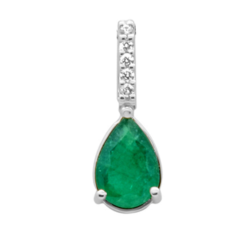 SPECIAL!1.71ct G SI 14K White Gold Diamond & Pear Shape Emerald Gemstone Pendant
