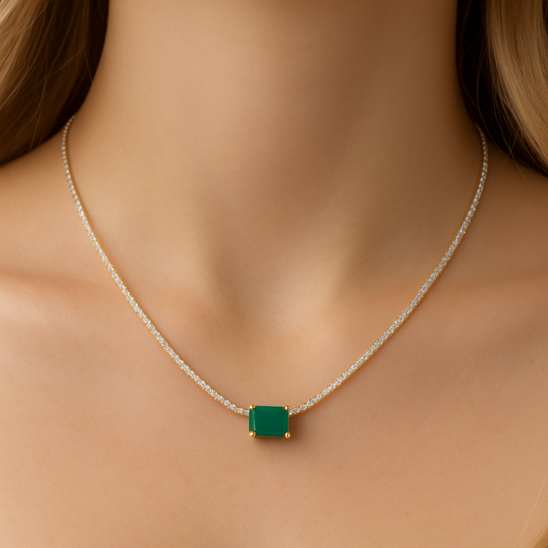 SPECIAL!2.64ct G SI 14K Yellow Gold Diamond & Emerald Gemstone Tennis Necklace 16" Chain