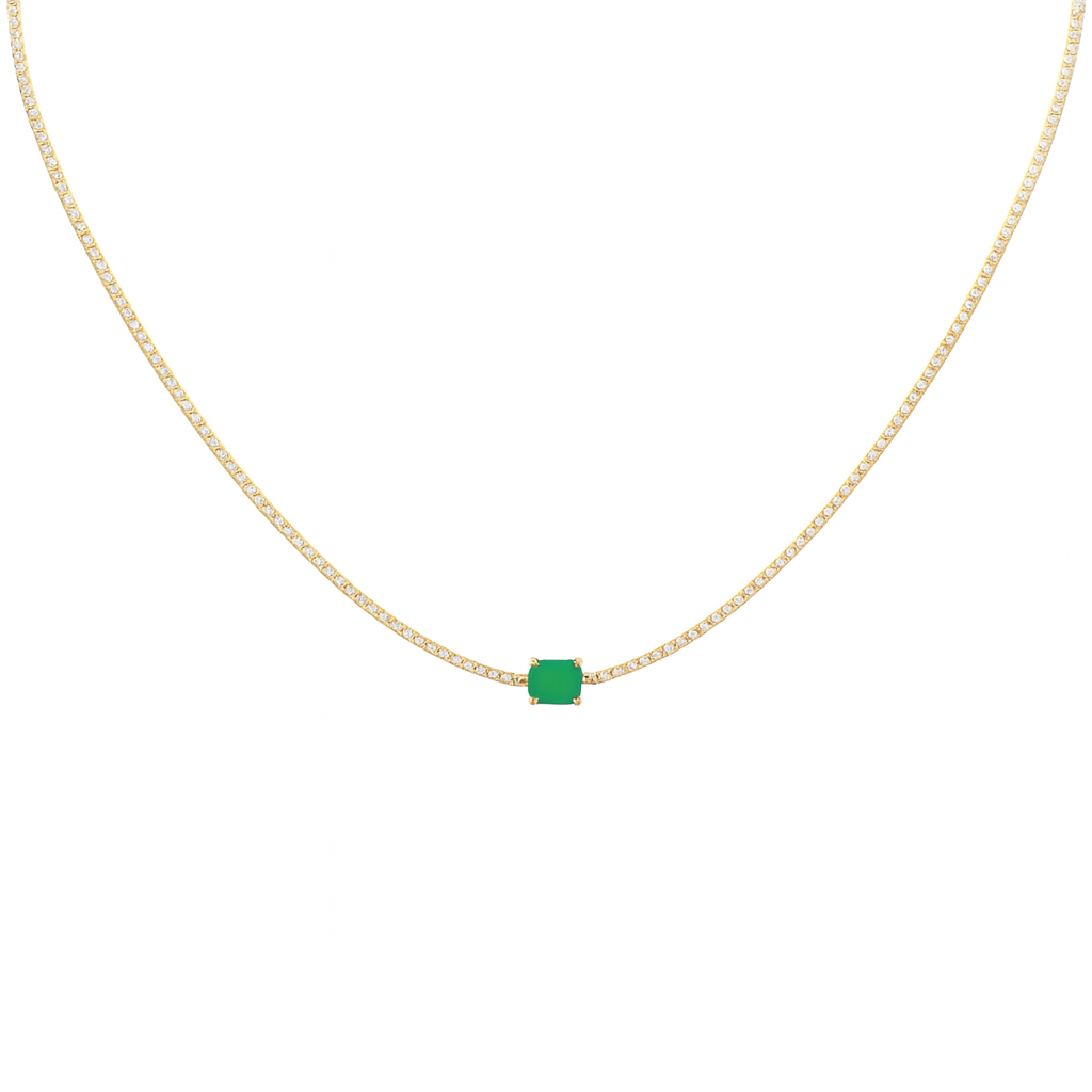 SPECIAL!2.64ct G SI 14K Yellow Gold Diamond & Emerald Gemstone Tennis Necklace 16" Chain