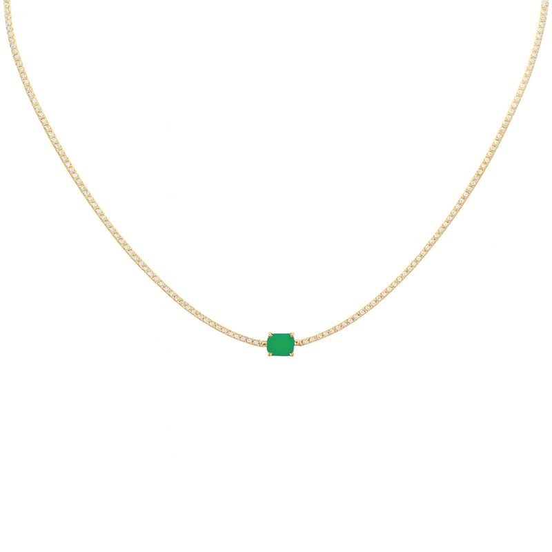 SPECIAL!2.64ct G SI 14K Yellow Gold Diamond & Emerald Gemstone Tennis Necklace 16" Chain