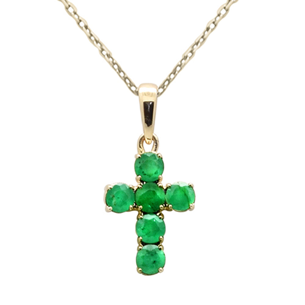 .38ct G SI 14K Yellow Gold Emerald Gemstone Cross Pendant Necklace 18" Chain