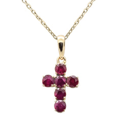 SPECIAL! .48ct G SI 14K Yellow Gold Ruby Gemstone Cross Pendant Necklace 18" Chain