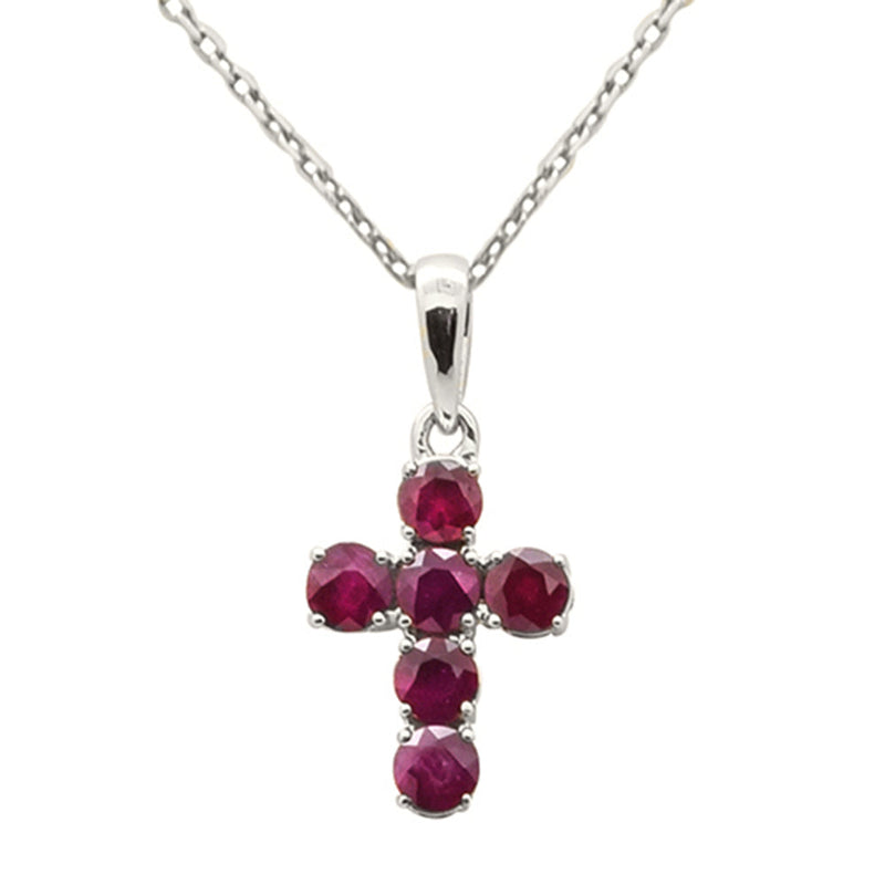 SPECIAL! .47ct G SI 14K White Gold Ruby Gemstone Cross Pendant Necklace 18" Chain