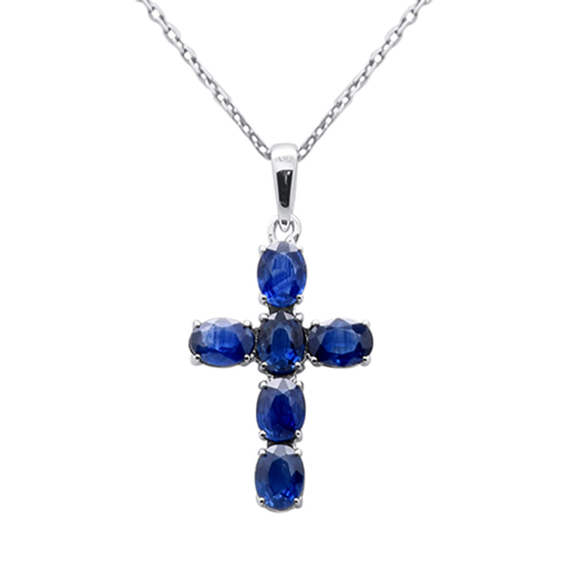 SPECIAL!1.54ct G SI 14K White Gold Blue Sapphire Gemstone Cross Pendant Necklace 18" Chain