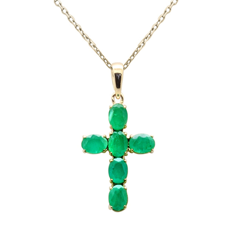 SPECIAL! 1.00ct G SI 14K Yellow Gold Emerald Gemstone Cross Pendant Necklace 18" Chain
