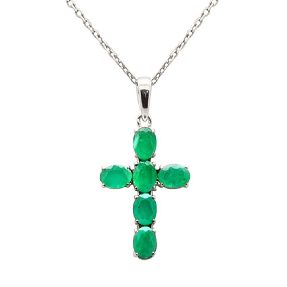 SPECIAL!.96ct G SI 14K White Gold Emerald Gemstone Cross Pendant Necklace 18" Chain