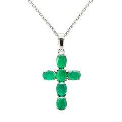 SPECIAL!.96ct G SI 14K White Gold Emerald Gemstone Cross Pendant Necklace 18" Chain