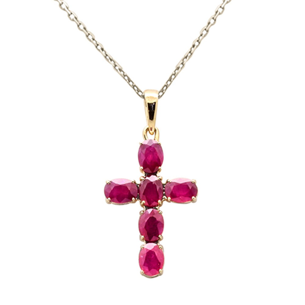 SPECIAL!1.22ct G SI 14K Yellow Gold Ruby Gemstone Cross Pendant Necklace 18" Chain