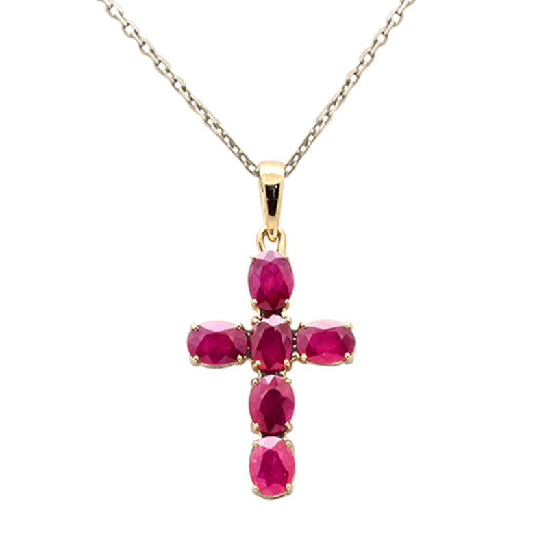 SPECIAL!1.22ct G SI 14K Yellow Gold Ruby Gemstone Cross Pendant Necklace 18" Chain