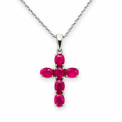 SPECIAL!1.17ct G SI 14K White Gold Ruby Gemstone Cross Pendant Necklace 18" Chain