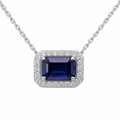 SPECIAL!1.13ct G SI 14K White Gold Diamond & Blue Sapphire Gemstone Pendant Necklace 18" Chain