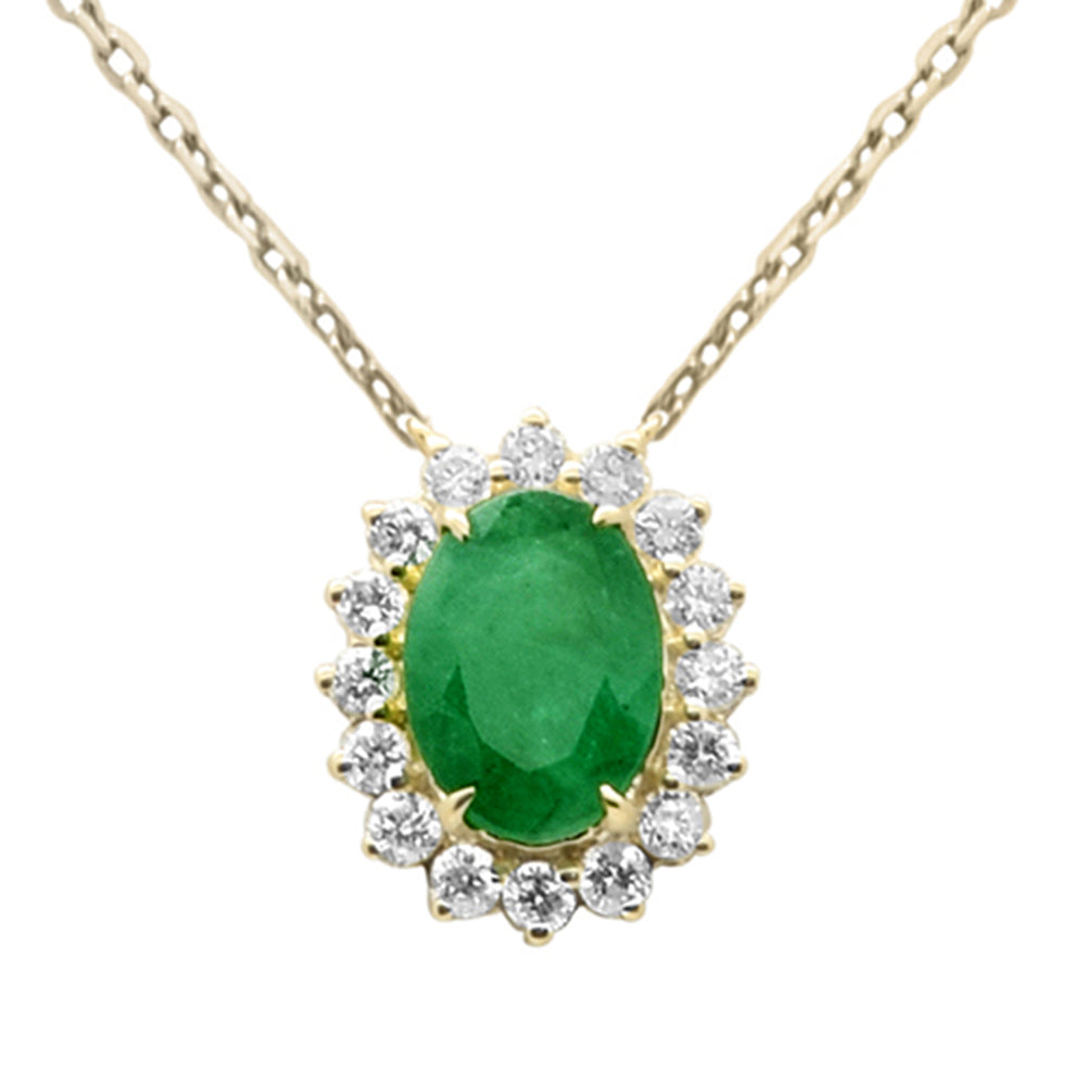 SPECIAL!1.03ct G SI 14K Yellow Gold Diamond & Oval Emerald Gemstone Pendant Necklace 18" Chain