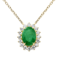 SPECIAL!1.03ct G SI 14K Yellow Gold Diamond & Oval Emerald Gemstone Pendant Necklace 18" Chain
