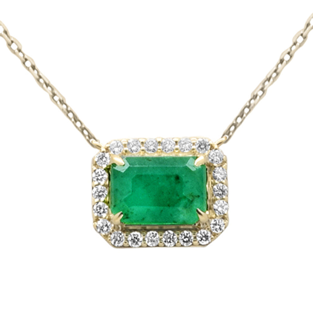 SPECIAL! .97ct G SI 14K Yellow Gold Diamond & Emerald Gemstone Eagle Claw Prong Set Pendant Necklace 18" Chain