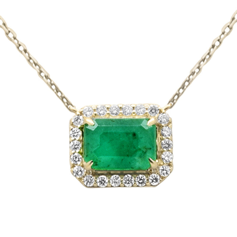 SPECIAL! .97ct G SI 14K Yellow Gold Diamond & Emerald Gemstone Eagle Claw Prong Set Pendant Necklace 18" Chain