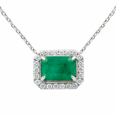 SPECIAL!1.14ct G SI 14K White Gold Diamond & Emerald Gemstone Pendant Necklace 18" Chain