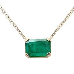 SPECIAL! .99ct G SI 14K Yellow Gold Emerald Gemstone Solitaire Pendant Necklace 18" Chain