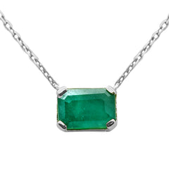 SPECIAL! 1.10ct G SI 14K White Gold Emerald Gemstone Solitaire Pendant Necklace 18" Chain