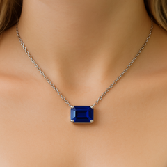 SPECIAL!1.08ct G SI 14K White Gold Blue Sapphire Gemstone Solitaire Pendant Necklace 18" Chain