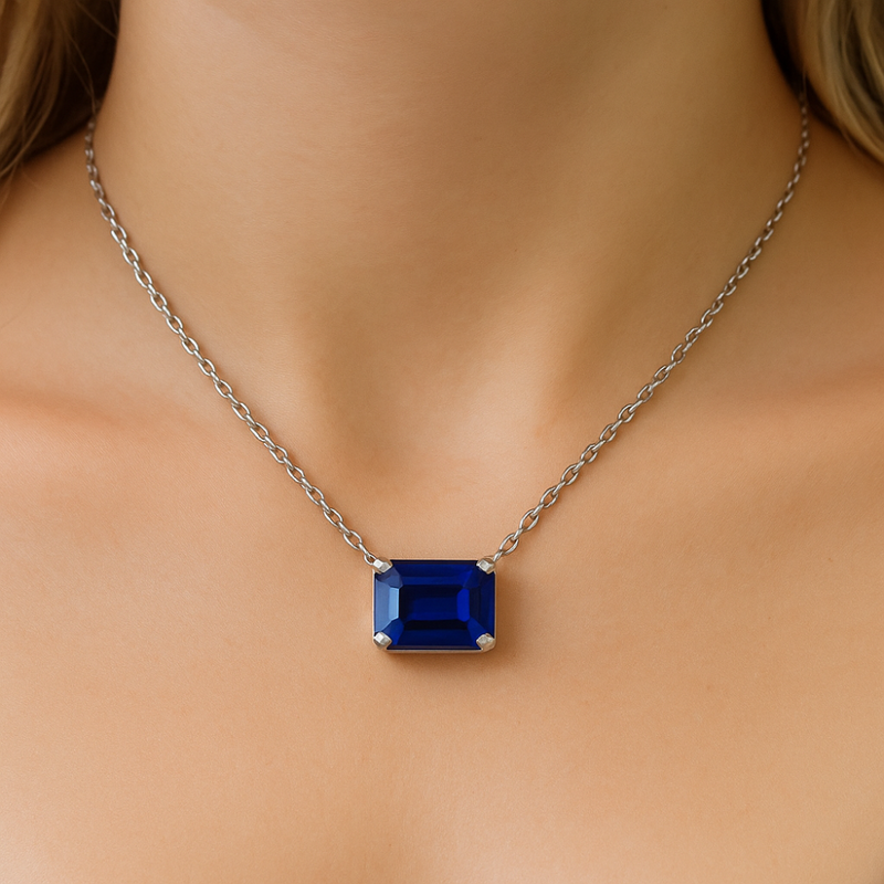 SPECIAL!1.08ct G SI 14K White Gold Blue Sapphire Gemstone Solitaire Pendant Necklace 18" Chain
