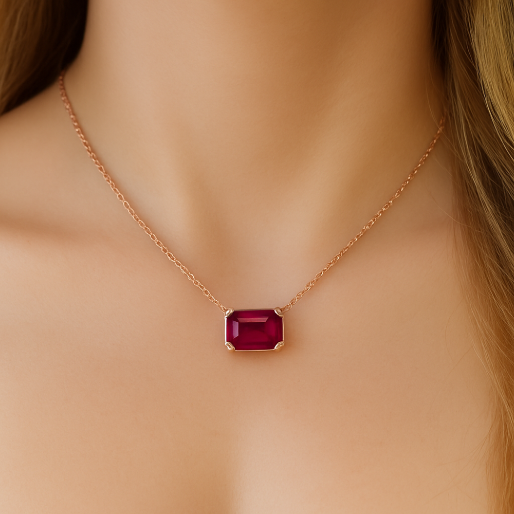 SPECIAL!.98ct G SI 14K Rose Gold Ruby Gemstone Solitare Pendant Necklace 18" Chain