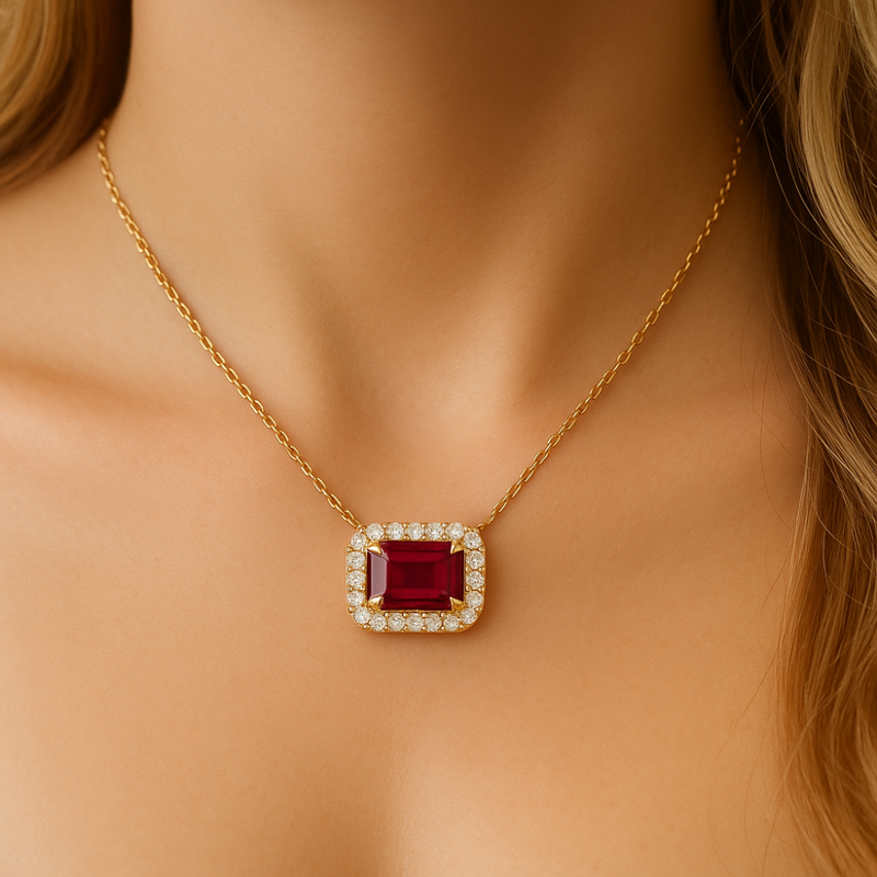 SPECIAL!1.22ct G SI 14K Yellow Gold Diamond & Ruby Gemstone Eagle Claw Prong Set Pendant Necklace 18" Chain