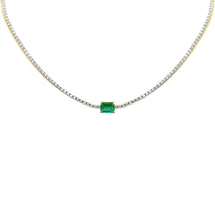 SPECIAL!4.64ct G SI 14K Yellow Gold Diamond & Emerald Gemstone Tennis Necklace 16" Long