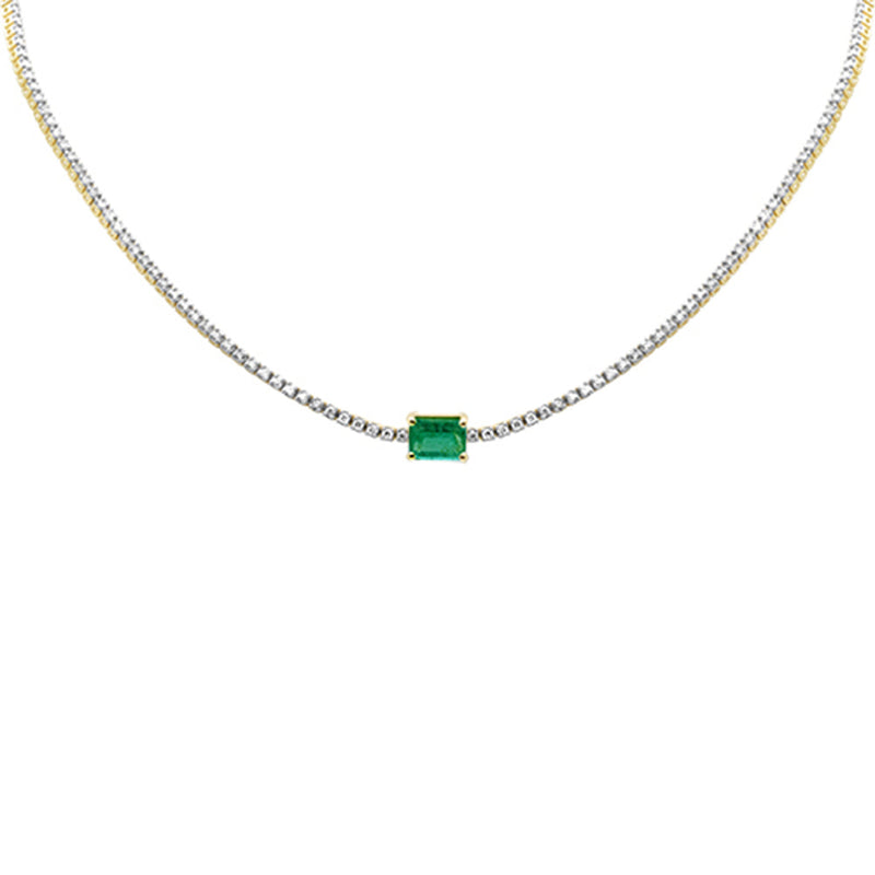 SPECIAL!4.64ct G SI 14K Yellow Gold Diamond & Emerald Gemstone Tennis Necklace 16" Long