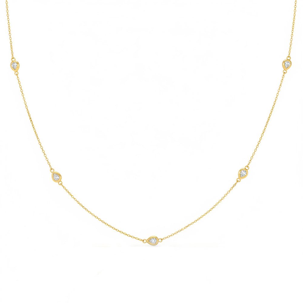 SPECIAL! .25ct G SI 14kt Yellow Gold Pear Diamond Bezel Set Station Pendant Necklace 16+2" Long