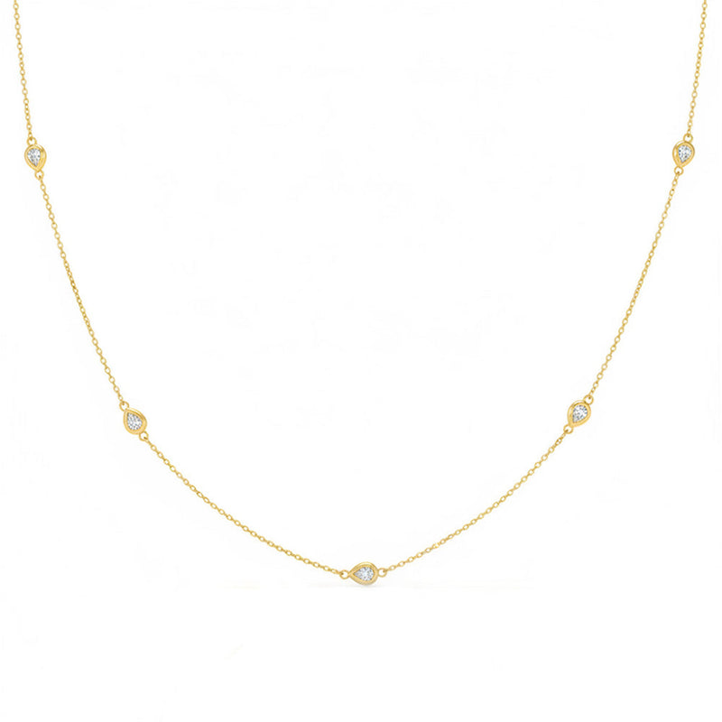 SPECIAL! .25ct G SI 14kt Yellow Gold Pear Diamond Bezel Set Station Pendant Necklace 16+2" Long