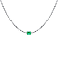 SPECIAL!4.79ct G SI 14K White Gold Diamond & Emerald Gemstone Tennis Necklace 16" Long
