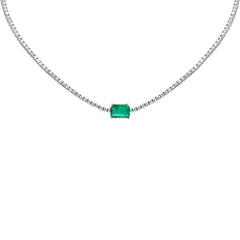 SPECIAL!7.98ct G SI 14K White Gold Diamond & Emerald Gemstone Tennis Necklace 16" Long