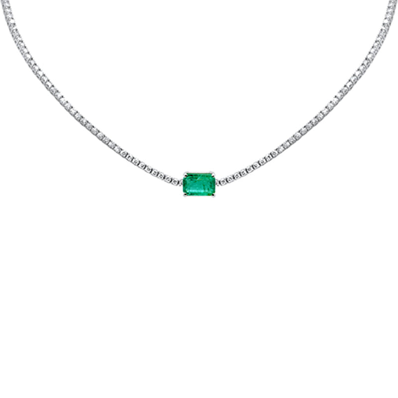 SPECIAL!7.98ct G SI 14K White Gold Diamond & Emerald Gemstone Tennis Necklace 16" Long