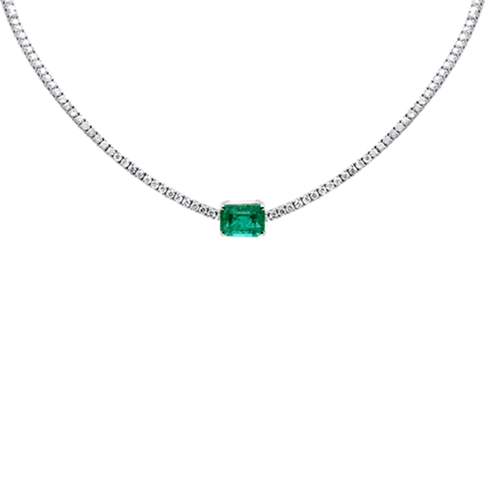 SPECIAL!12.47ct G SI 14K White Gold Diamond & Emerald Gemstone Tennis Necklace 16" Long