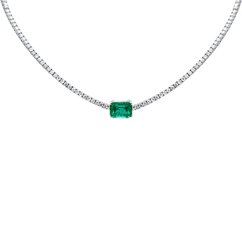 SPECIAL!12.47ct G SI 14K White Gold Diamond & Emerald Gemstone Tennis Necklace 16" Long