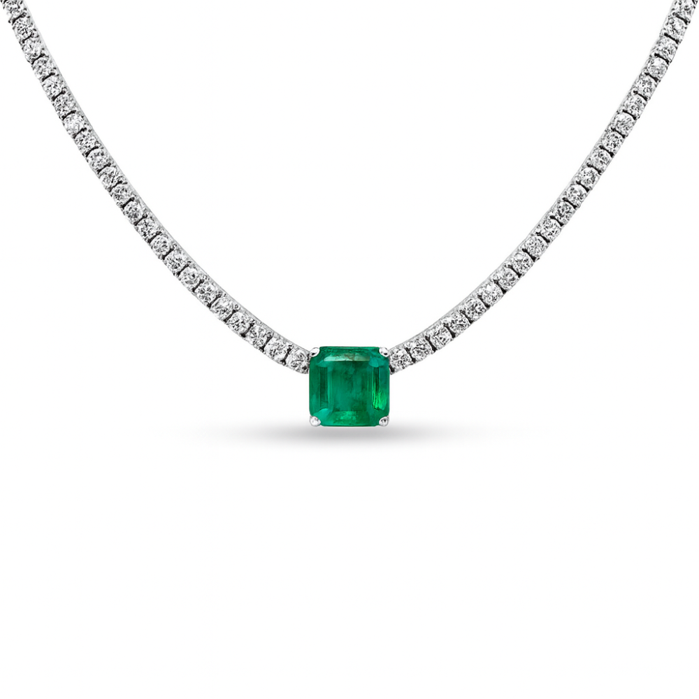 SPECIAL!16.50ct G SI 14K White Gold Diamond & Emerald Gemstone Tennis Necklace 16" Long