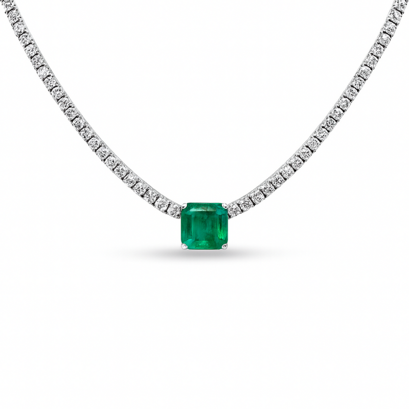 SPECIAL!16.50ct G SI 14K White Gold Diamond & Emerald Gemstone Tennis Necklace 16" Long
