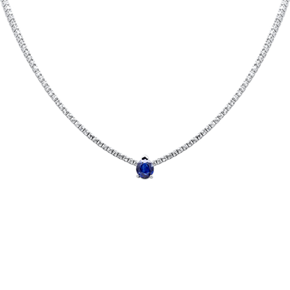 SPECIAL!5.18ct G SI 14K White Gold Diamond & Blue Sapphire Gemstone Tennis Necklace 16" Long