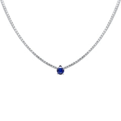 SPECIAL!5.18ct G SI 14K White Gold Diamond & Blue Sapphire Gemstone Tennis Necklace 16" Long
