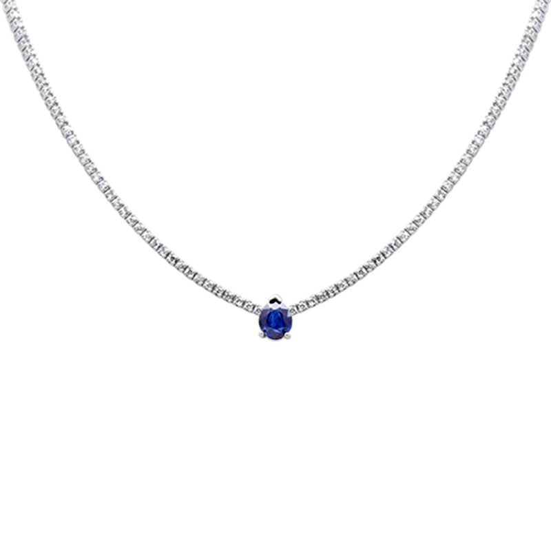 SPECIAL!5.18ct G SI 14K White Gold Diamond & Blue Sapphire Gemstone Tennis Necklace 16" Long