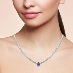 SPECIAL!5.18ct G SI 14K White Gold Diamond & Blue Sapphire Gemstone Tennis Necklace 16" Long