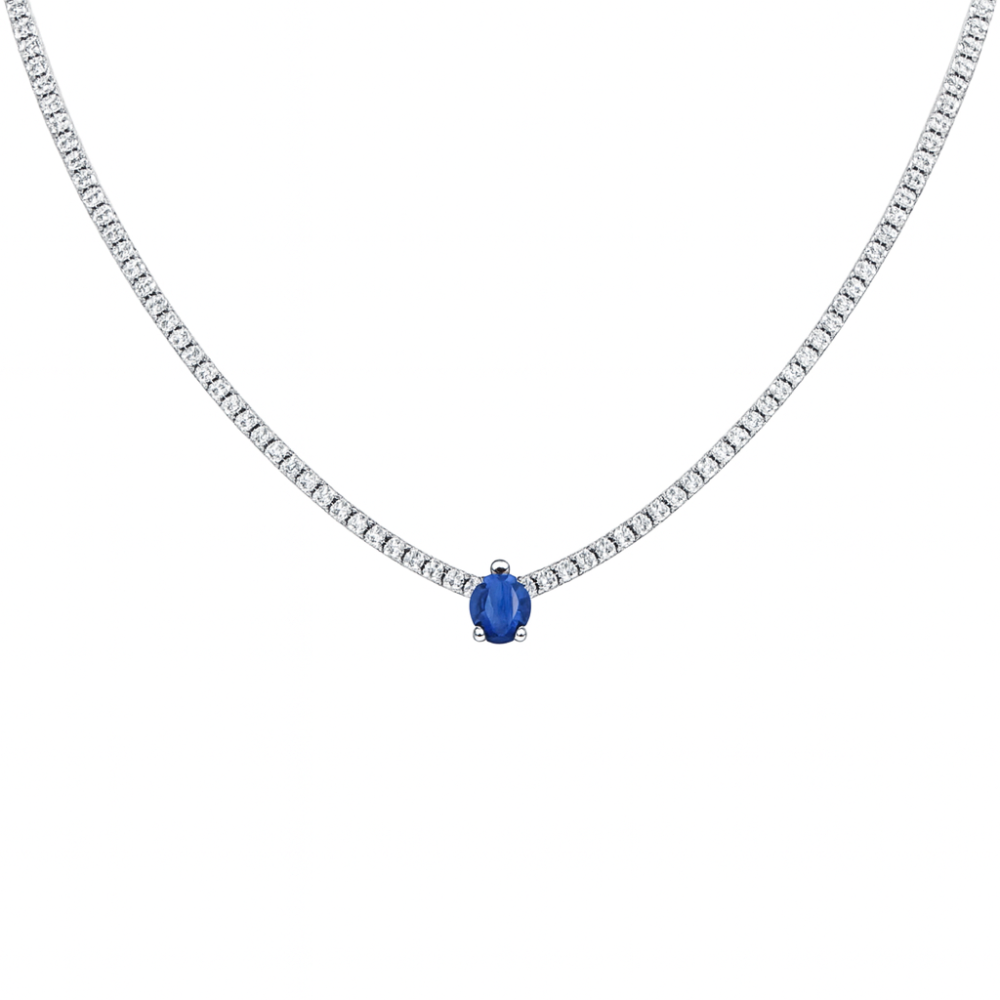 SPECIAL!5.18ct G SI 14K White Gold Diamond & Blue Sapphire Gemstone Tennis Necklace 16" Long