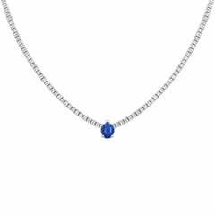 SPECIAL!5.18ct G SI 14K White Gold Diamond & Blue Sapphire Gemstone Tennis Necklace 16" Long