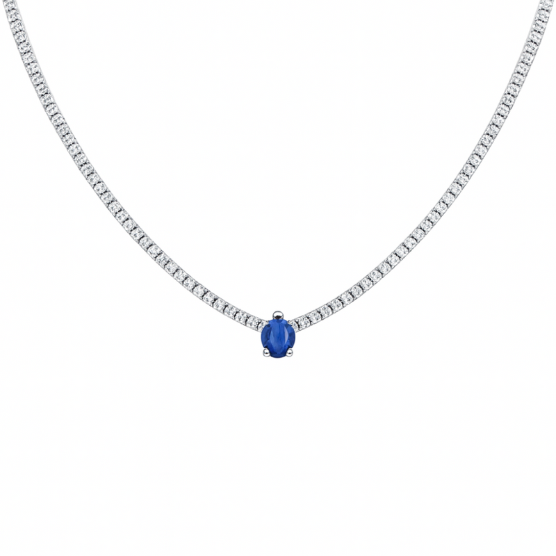 SPECIAL!5.18ct G SI 14K White Gold Diamond & Blue Sapphire Gemstone Tennis Necklace 16" Long