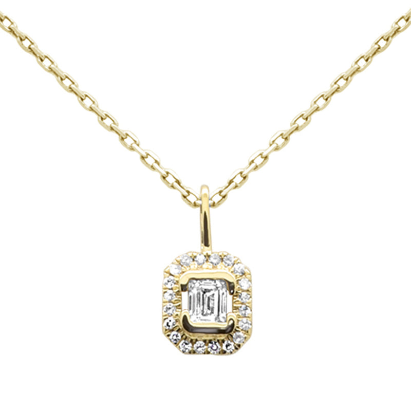 SPECIAL!.25ct G SI 14K Yellow Gold Emerald Cut Diamond Petite Pendant Necklace 18" Chain