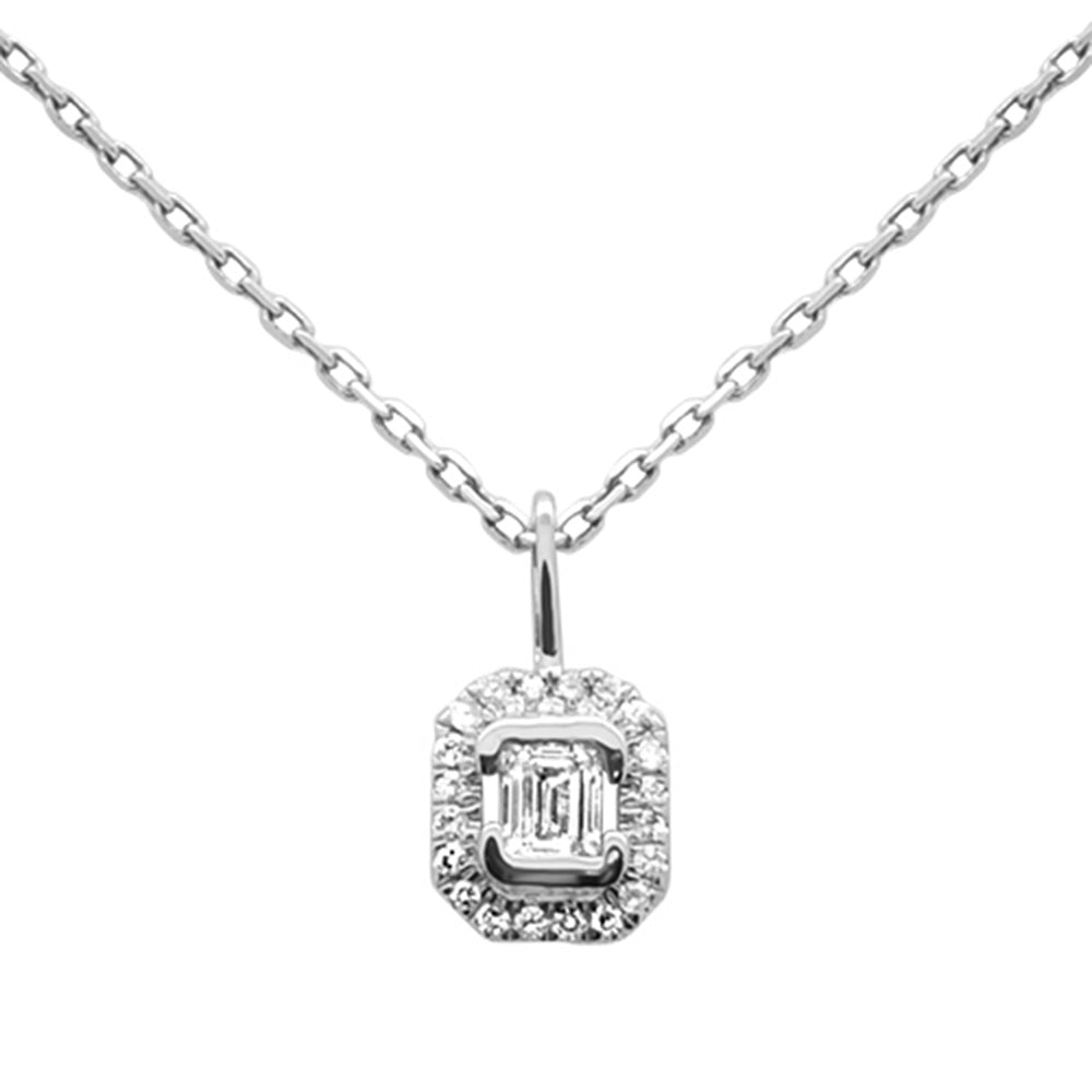 SPECIAL!.27ct G SI 14K White Gold Emerald Cut Diamond Petite Pendant Necklace 18" Chain