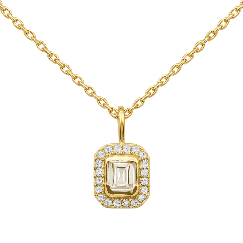 SPECIAL!.25ct G SI 14K Yellow Gold Emerald Cut Diamond Petite Pendant Necklace 18" Chain
